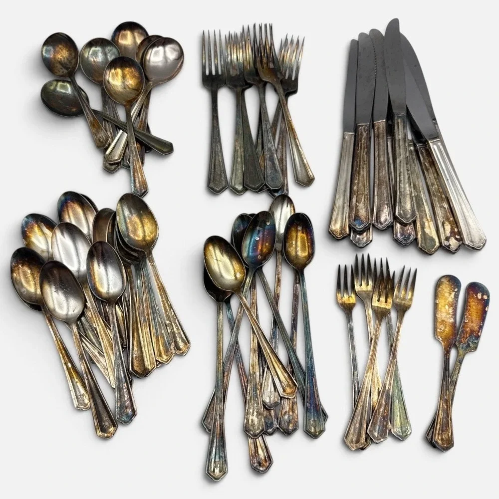 Victor S. Co. Silverplate Flatware 60pc Set Mix Silver Tarnish Art Deco Radisson